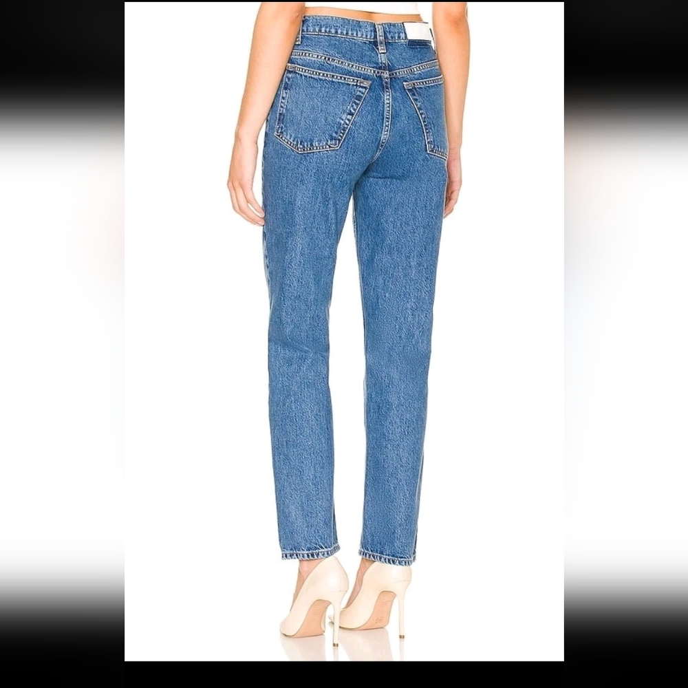 Re/Done Blue Straight Leg Jeans with Beaded Embellishments - Picture 4 of 10